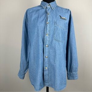 Prairie Mountain Alaska Embroidered Pocket Mens Chambray Denim Shirt Size Medium